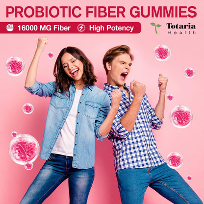 9-in-1 Probiotic Fiber Gummies for Adults & Teens 16G Fiber per Serving, Psyllium Fiber Supplement with 5 Billion CFU Bacillus Coagulans, Inulin, ACV for Digestive, Gut & Immune Wellness - 60 Gummies