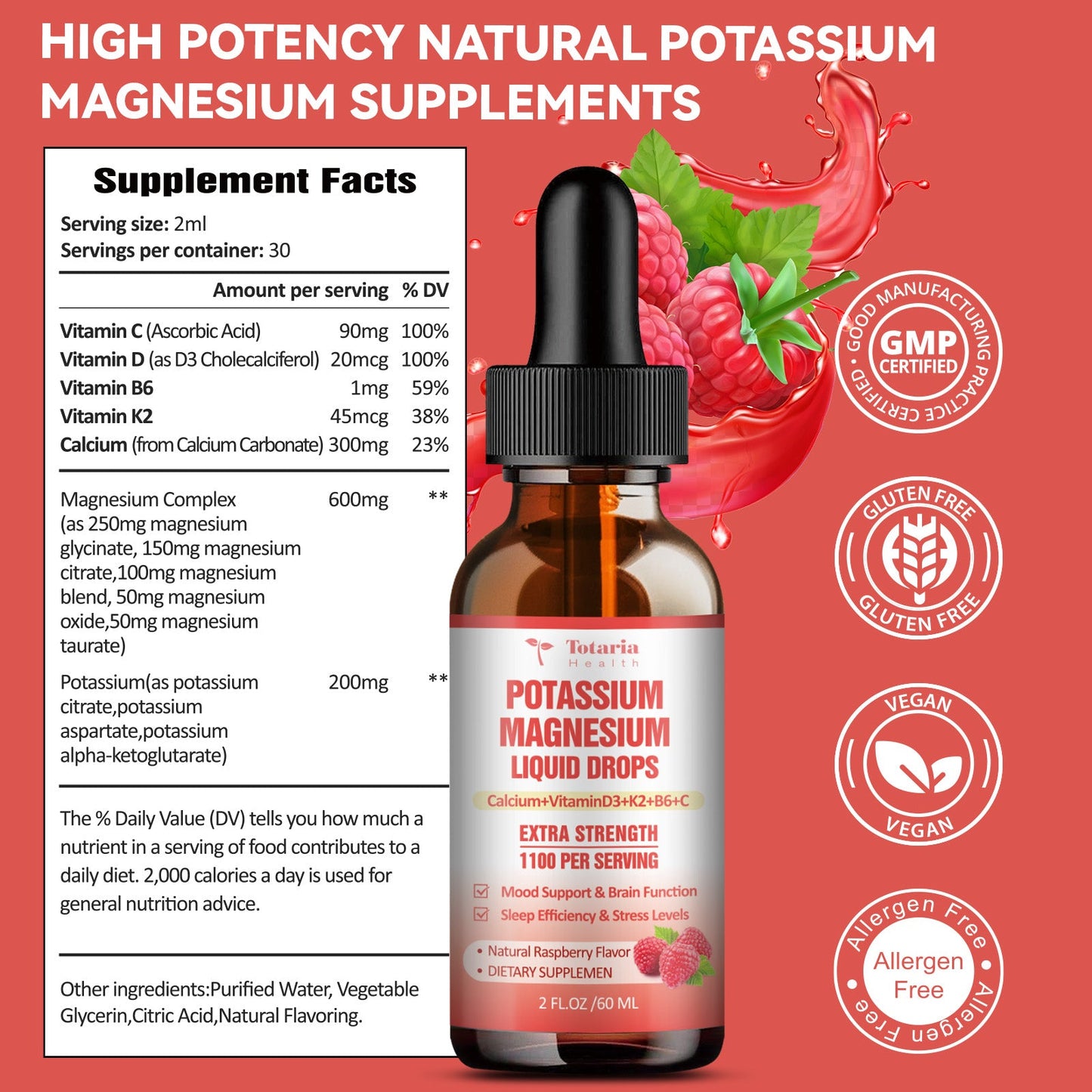 Potassium Magnesium Liquid Drops Supplement Potassium 200mg & 600mg Triple Complex Magnesium Glycinate Citrate Oil High Absorption Potasio Support Bone, Muscle, Heart Health, Cramps, Metabolism