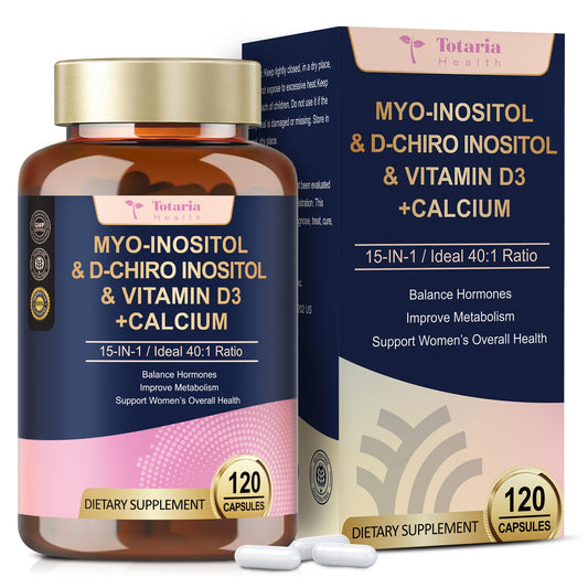 Myo-Inositol & D-Chiro Inositol for Women, 2050 mg inositol Supplement w/DIM, Ashwagandha, Folate, Vitamin D, Calcium, Ideal 40:1 Ratio, for Hormone Balance, Ovarian Function*, Overall Health, 120 Ct