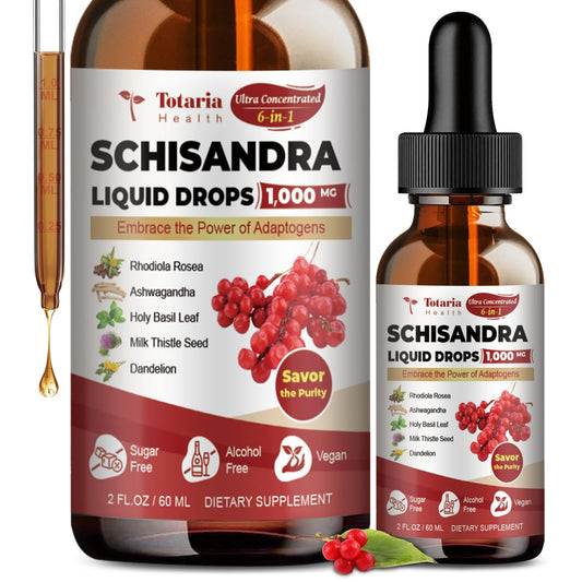 Schisandra Supplement 6-in-1 Schisandra Berry Drops with Rhodiola Rosea, Ashwagandha, Holy Basil, Milk Thistle, Dandelion Root Adaptogen for Mood Stress Liver Health 2Fl.Oz