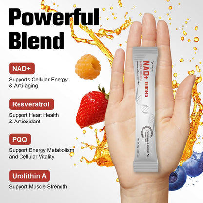 NAD Liquid Supplement 1500mg, Extra Strength NAD+, Resveratrol, Urolithin A, PQQ 16-in-1 Formula with Nicotinamide Riboside for Anti Aging, Energy, Immune, Focus for Men & Women (30 Packets)
