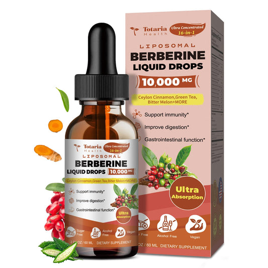 Liposomal Berberine HCl Supplement Activates AMPK & GLP-1, 10000mg (20:1 Extract) Liposomal Berberine with Green Tea, Ceylon Cinnamon Liquid Drops Supports Antioxidant, Digestive, Weight