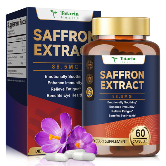 Organic Happy Saffron Supplements - 100% Organic Saffron Extract 88.5mg per Serving - with Prebiotic Fiber for Better Mood, Energy, Eyes, Immunity, Blood & Digestion, Men & Women, 60 Vegan Caps