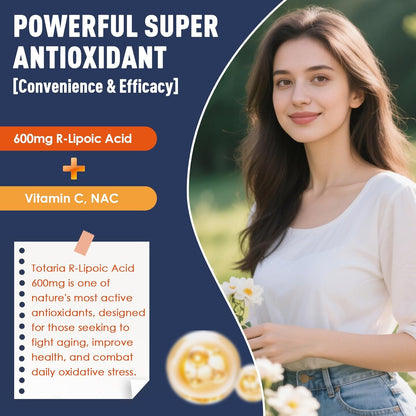 R Alpha Lipoic Acid 600mg - ALA Supplement Capsules for Neuropathy Support Supplement Antioxidant, Nerve Health, Liver Detox, Metabolism and Cell Energy, Anti-Aging, Non-GMO, Gluten Free, Vegan Safe