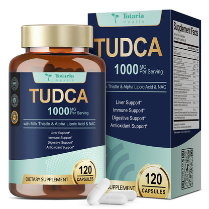 Totaria 15-in-1 TUDCA Liver Supplement 1000mg with Milk Thistle, ALA, NAC, Ultra Strength TUDCA (Tauroursodeoxycholic Acid) Bile Salts, Liver and Gallbladder Cleanse & Repair, Vegan, 120 Counts