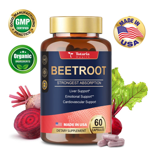Organic Beet Root Capsules – 1300mg Beetroot Powder for Natural Energy & Endurance, Liver, Mood & Heart Support, Non-GMO, GMP Certified, High Absorption | 60 Vegan Capsules