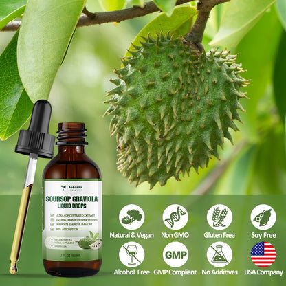 (2 FL) Pure Soursop Graviola Oil Leaf 6000mg, Soursop Fruit 500mg Liquid Drops Organic Soursop Leaves Extract Immune Support Antioxidation - Sour SOP Bitters Multivitamin Soursop Tincture Supplements