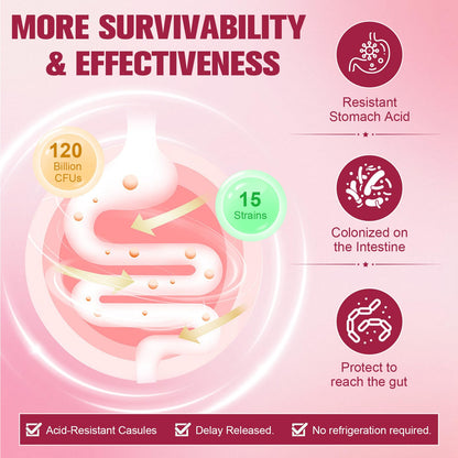 Probiotics for Women, 120 Billion Women Probiotic, Digestive Enzymes & Prebiotics, with Akkermansia, Cranberry, D-Mannose, for Gut, Vaginal, Urinary, Immune, PH Balance, 120 Vegan