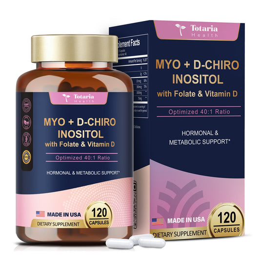 Inositol Supplement for Women with Vitamin D3, Folate, 40:1 Ratio Myo-Inositol 3000mg & D-Chiro Inositol 75mg Complex, (Vitamin B8) Inositol Capsules, 120 Capsules, 40 Servings