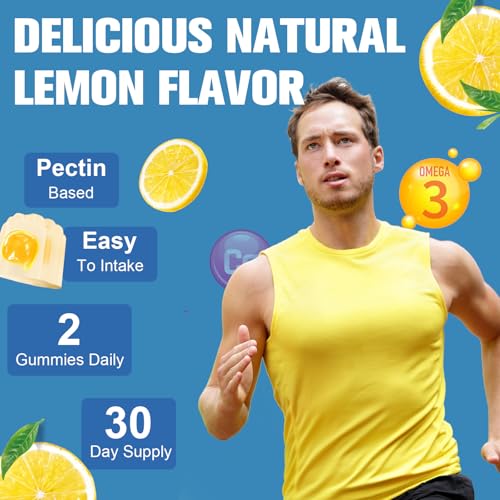 Sugar Free Men's Multivitamin Gummies w/Vegan Omega 3, Maca, Saw Palmetto, Vitamin A, B, C, E, D3, K, Zinc, Daily Methylated Multivitamins for Men, for Immunity, Energy, Lemon Flavor, 60 Counts