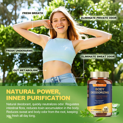 Body Deodorizing Supplement - Chlorophyll Body Deodorizing Capsules with Probiotic & Prebiotic, Magnesium, Zinc, L-Glutamine Deodorant Supplements, 120 Count