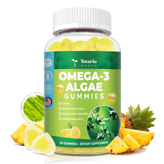 Vegan Algae Omega-3 Gummies with DHA EPA, Turmeric CoQ10 for Brain and Eye Wellness - 60 Counts