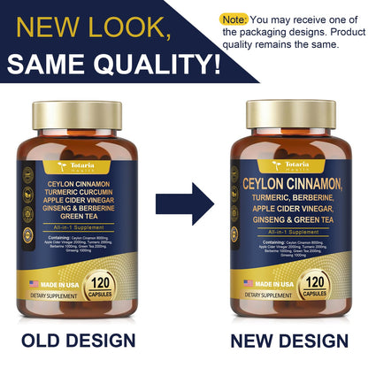 18-in-1 Ceylon Cinnamon Capsules 8000mg, Ultra Strength Ceylon Cinnamon Supplement w/ Apple Cider Vinegar Bitter Melon Turmeric Berberine, Vegan Capsules for Gut, Metabolism & Heart,120 Caps