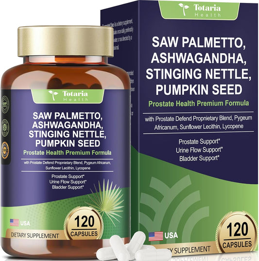 Organic Saw Palmetto - Prostate Health Supplements for Men with Ashwagandha Root, Stinging Nettle, Pumpkin Seed, Prostate Defend Propnietary Blend, 120 Count