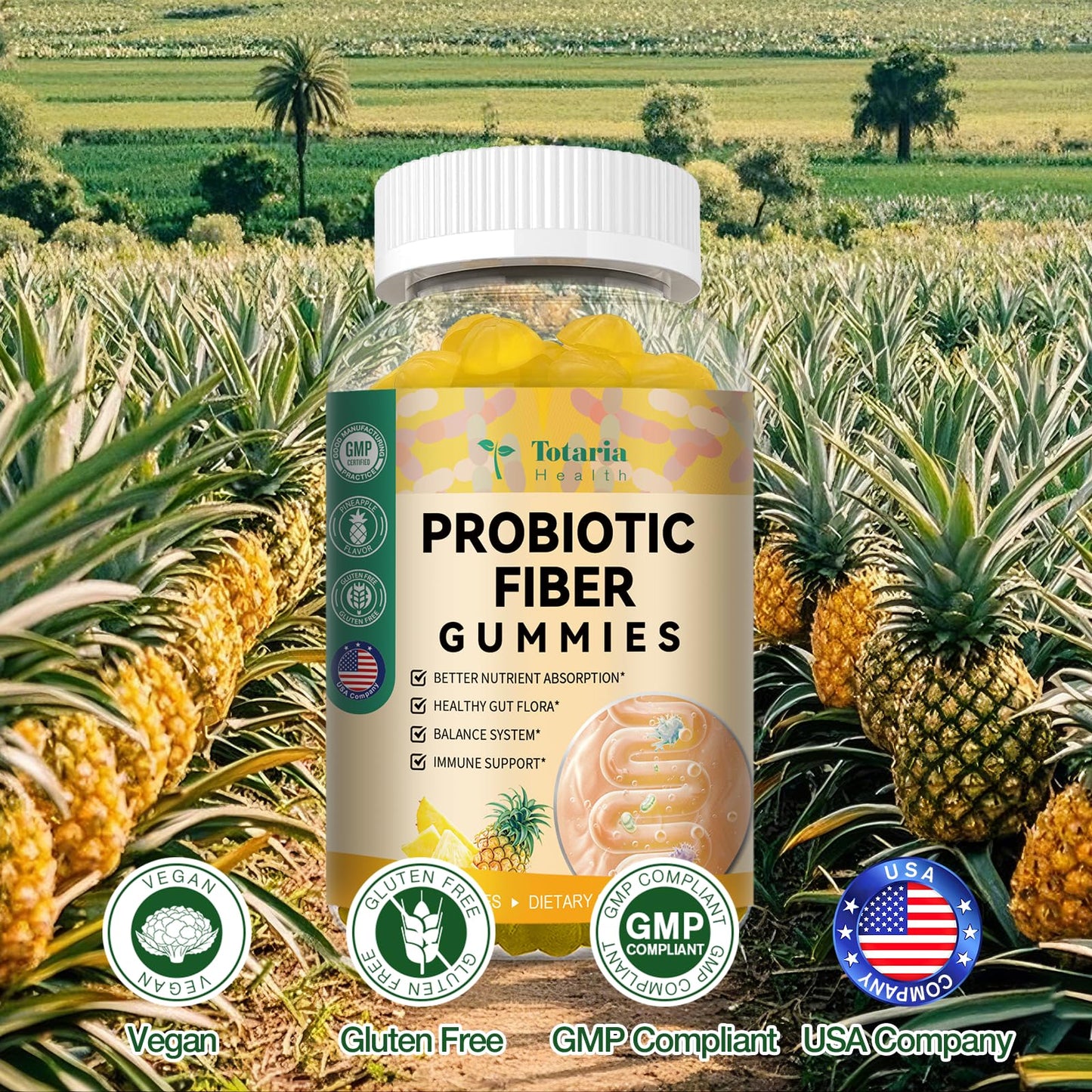 9-in-1 Probiotic Fiber Gummies for Adults Teens 16G Fiber per Serving, Psyllium Fiber Supplement with 5 Billion CFU Bacillus Coagulans, Inulin, ACV for Digestion Gut Immunity - 60 Gummies