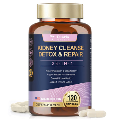 Kidney Cleanse Detox & Repair Capsules 120 Counts, 23 IN 1 Kidney Support Supplement Extra Strength with Chanca Piedra, Cranberry Supports Liver & Kidney Function Stone Breaker Dissolve Bladder Health