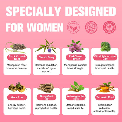 40-in-1 Menopause Supplements for Women, Multibenefit & Complete Black Cohosh for Hot Flashes, Night Sweats & Hormone Balance, w/ Probiotics, DIM, Vitex, Dong Quai, Red Clover and More, 120 Vegan Caps