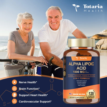 Alpha Lipoic Acid - 1000mg ALA Supplement Capsules for Neuropathy Supports Liver Detox, Nerve Health, Antioxidant, Metabolism and Cell Energy, Anti-Aging - Non-GMO, Gluten Free, Vegan Safe