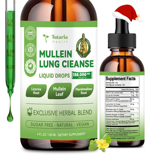 16-in-1 Mullein Drops for Lungs with 16000MG Mullein Leaf per Serving, High Potency Mullein Drops with Licorice Root, Marshmallow Root for Lungs, Respiratory and Immune Wellness, 4 FL.OZ
