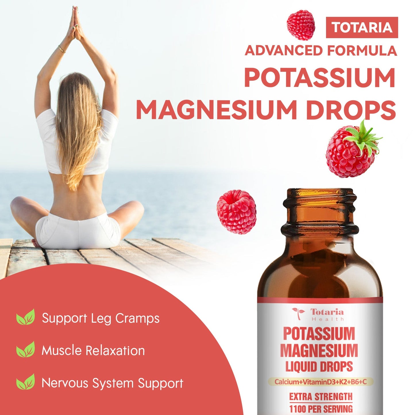 Potassium Magnesium Liquid Drops Supplement Potassium 200mg & 600mg Triple Complex Magnesium Glycinate Citrate Oil High Absorption Potasio Support Bone, Muscle, Heart Health, Cramps, Metabolism