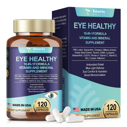Eye Vitamins Lutein and Zeaxanthin for Adults, AREDS 2 Eye Vitamin and Mineral, Omega-3, Bilberry Extract - Carotenoid Blend, Support Eye Health, Strain, Comfort & Hydration (120 Capsules)