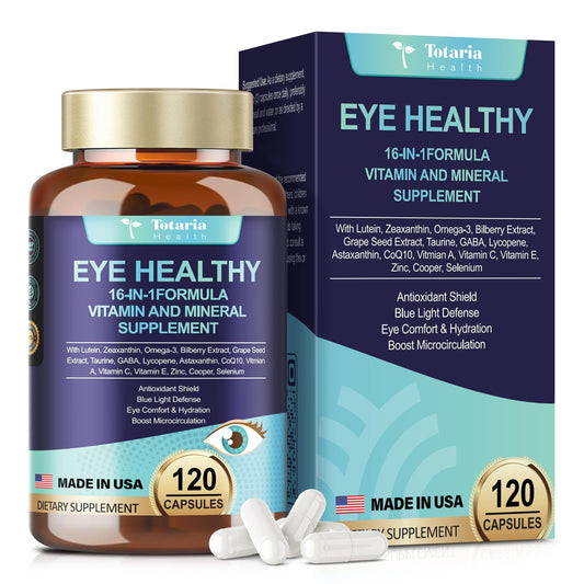Eye Vitamins Lutein and Zeaxanthin for Adults, AREDS 2 Eye Vitamin and Mineral, Omega-3, Bilberry Extract - Carotenoid Blend, Support Eye Health, Strain, Comfort & Hydration (120 Capsules)