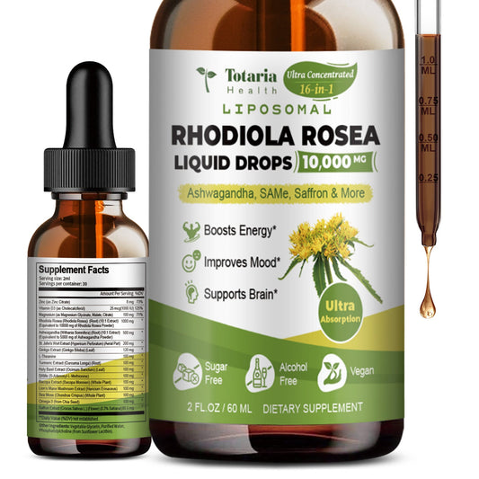 Liposomal Rhodiola Rosea Tincture, Ultra Strength Rhodiola Supplement with Ashwagandha, Saffron, Magnesium, SAM-e, Rhodiola Rosea Extract Liquid Drops for Natural Relaxation, Mood, Energy