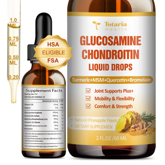 Glucosamine Chondroitin MSM Liquid Drops - FSA HSA Eligible Items List - Chondroitin Sulfate Supplement Turmeric, Quercetin, Bromelain, MSM Oil Support Joint Health Supplements for Man & Woman