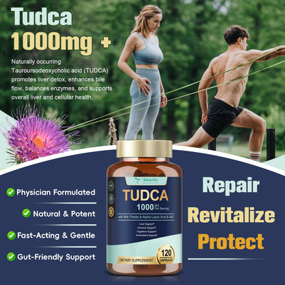 Totaria 15-in-1 TUDCA Liver Supplement 1000mg with Milk Thistle, ALA, NAC, Ultra Strength TUDCA (Tauroursodeoxycholic Acid) Bile Salts, Liver and Gallbladder Cleanse & Repair, Vegan, 120 Counts