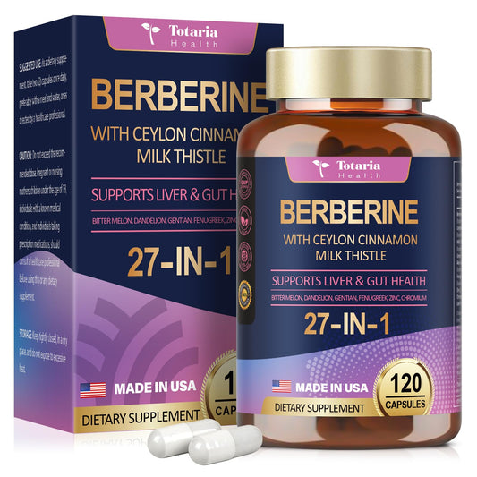 27-in-1 Berberine Supplement with Ceylon Cinnamon, Milk Thistle - Pure Berberine 6000mg - Berberine Plus for Immune, Better Figure, Liver & Gut Health, Vegan Supplements for Men & Women - 120 Caps