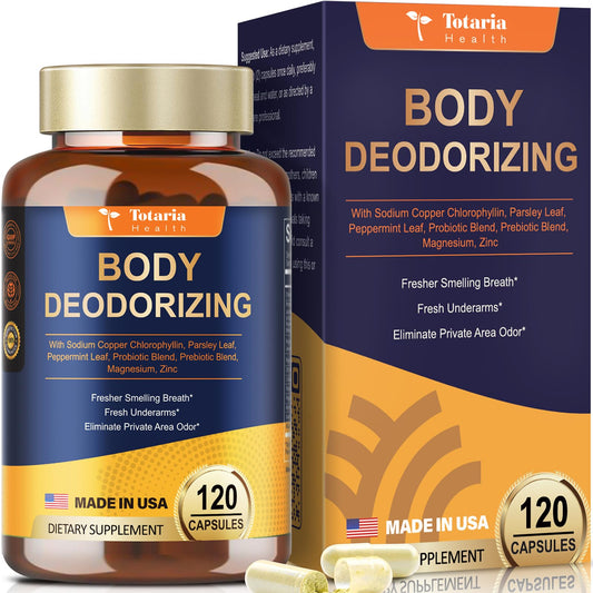 Body Deodorizing Supplement - Chlorophyll Body Deodorizing Capsules with Probiotic & Prebiotic, Magnesium, Zinc, L-Glutamine Deodorant Supplements, 120 Count