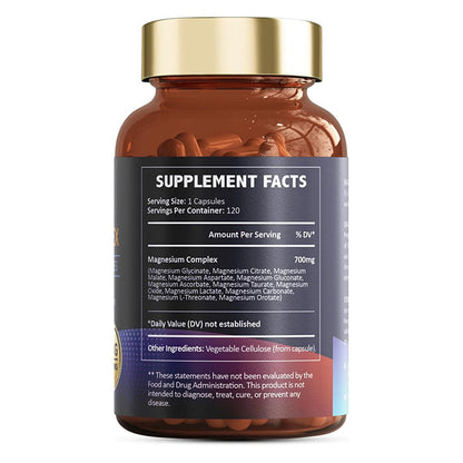 12 in 1 Magnesium Complex Capsules 700mg - Glycinate Citrate Malate Taurate
