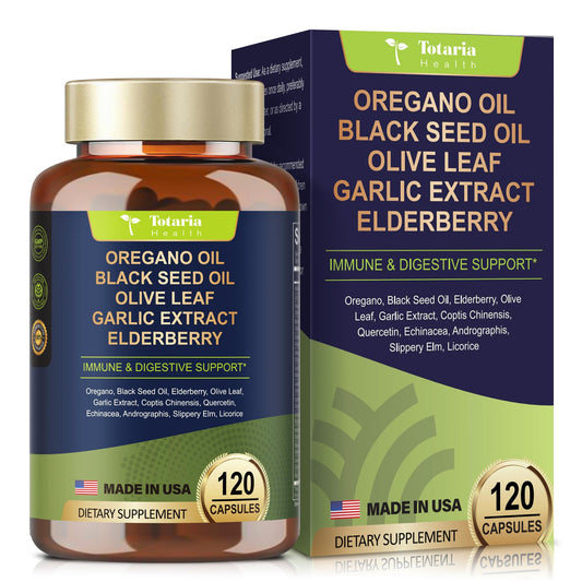 Oil of Oregano with Black Seed Oil Capsules High Absorption with Garlic,Olive Leaf,Quercetin,Black Pepper and More Supplement for Women and Men Immune Support Digestive Health 120 Counts