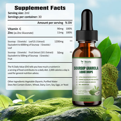 (2 FL) Pure Soursop Graviola Oil Leaf 6000mg, Soursop Fruit 500mg Liquid Drops Organic Soursop Leaves Extract Immune Support Antioxidation - Sour SOP Bitters Multivitamin Soursop Tincture Supplements