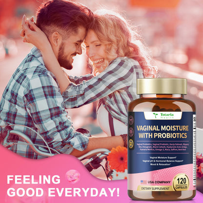 30-in-1 Vaginal Moisture Plus with Probiotics - Vaginal Probiotics & Prebiotic Blend - Vaginal Moisturizer Capsules for Women pH & Hormonal Balance, Hydration & Comfort, Mood & Relaxation - 120 Caps
