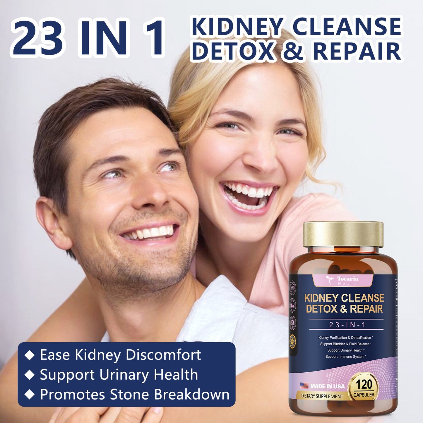 Kidney Cleanse Detox & Repair Capsules 120 Counts, 23 IN 1 Kidney Support Supplement Extra Strength with Chanca Piedra, Cranberry Supports Liver & Kidney Function Stone Breaker Dissolve Bladder Health
