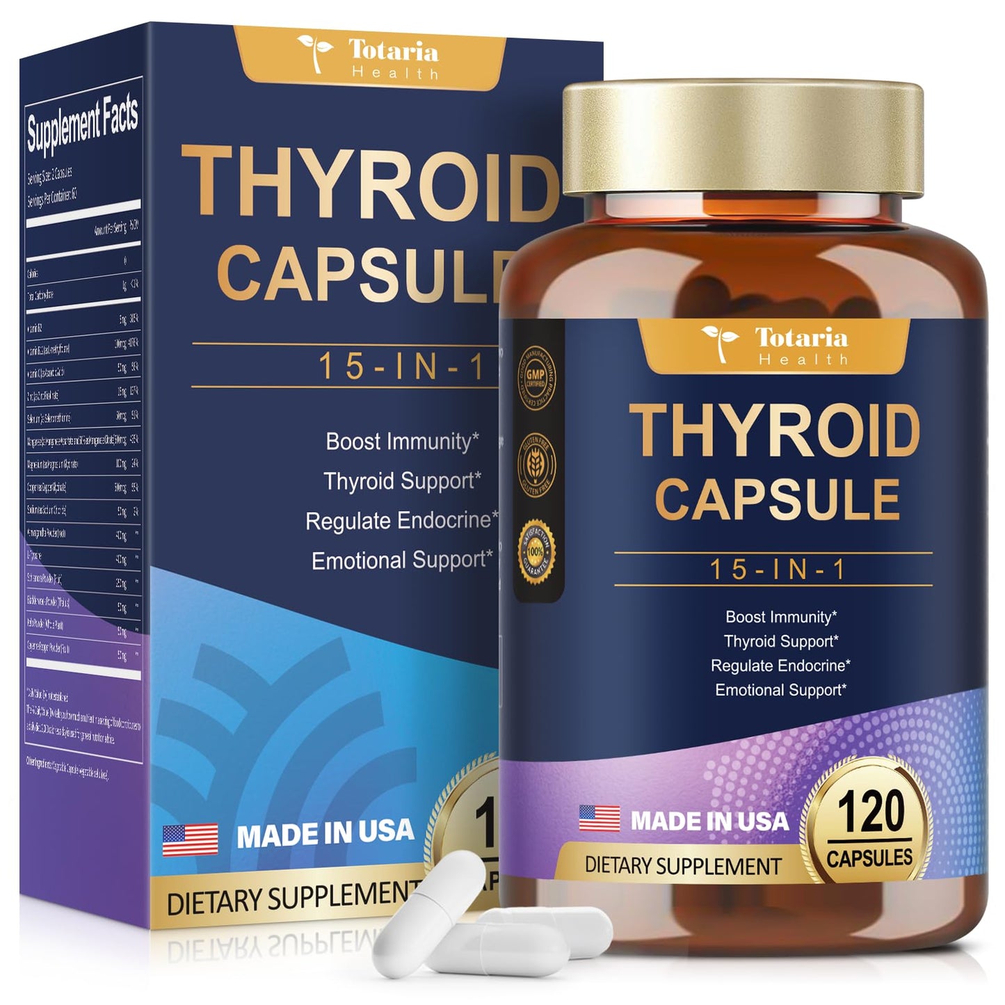 Thyroid Support Supplement Complex Capsules - Iodine Thyroid Supplement with L Tyrosine Bladderwrack Kelp Ashwagandha Selenium Supplements for Women & Man - Mood Enhancer Energy Blance Thyroid Level
