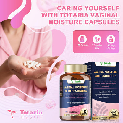 30-in-1 Vaginal Moisture Plus with Probiotics - Vaginal Probiotics & Prebiotic Blend - Vaginal Moisturizer Capsules for Women pH & Hormonal Balance, Hydration & Comfort, Mood & Relaxation - 120 Caps