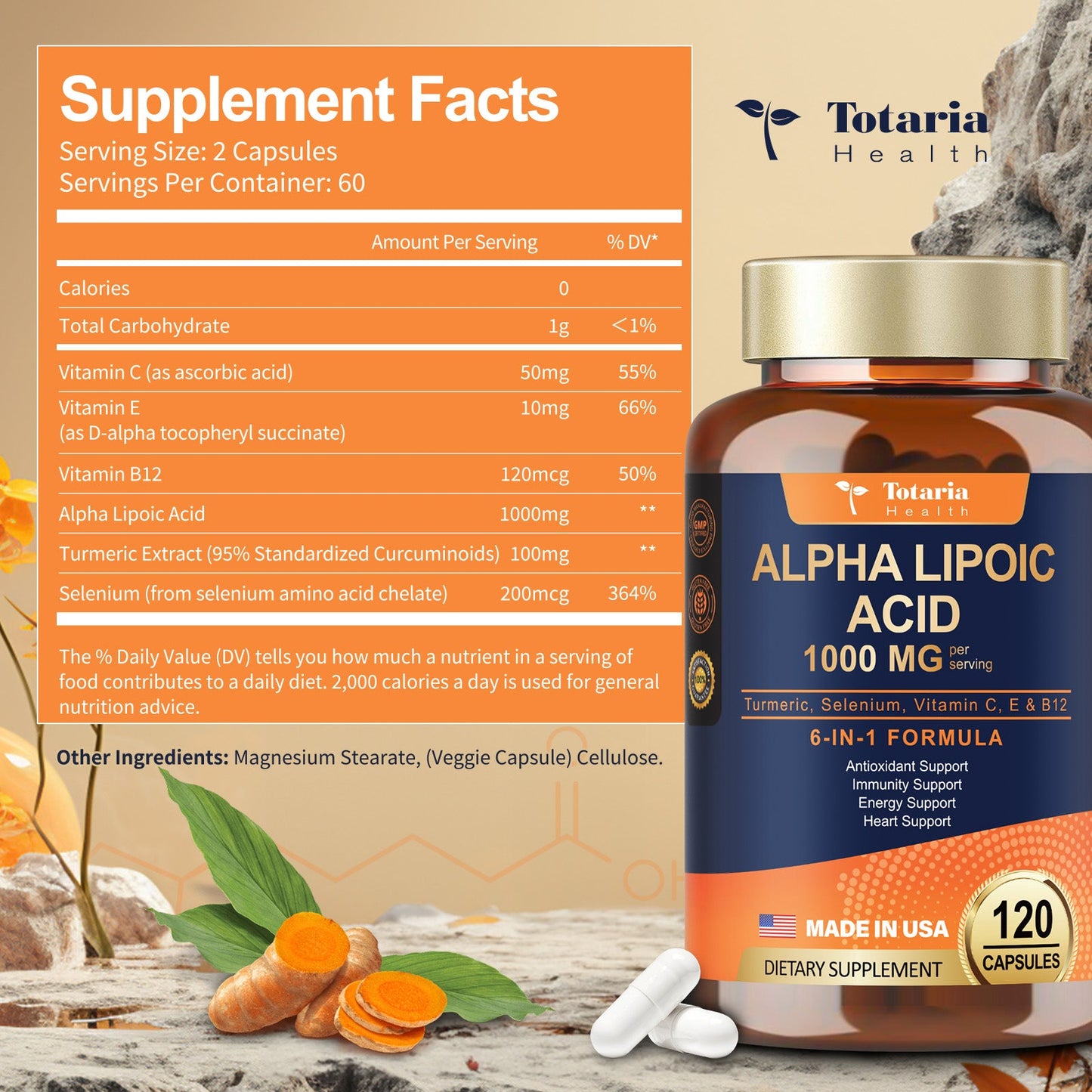 Alpha Lipoic Acid - 1000mg ALA Supplement Capsules for Neuropathy Supports Liver Detox, Nerve Health, Antioxidant, Metabolism and Cell Energy, Anti-Aging - Non-GMO, Gluten Free, Vegan Safe