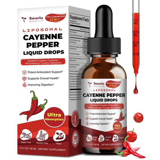 Cayenne Pepper Drops Liposomal Liquid Supplement, 13-in-1 Cayenne Pepper Drops with Vitamin B3, Hawthorn Berry, Panax Ginseng, Berberine, Beet Root, Ceylon Cinnamon, Turmeric Curcumin Extract