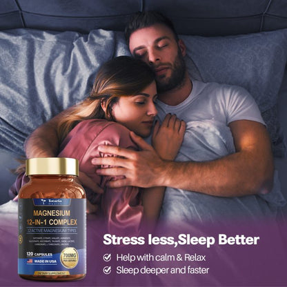 12 in 1 Magnesium Complex Capsules 700mg - Glycinate Citrate Malate Taurate