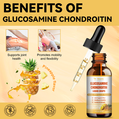 Glucosamine Chondroitin MSM Liquid Drops - FSA HSA Eligible Items List - Chondroitin Sulfate Supplement Turmeric, Quercetin, Bromelain, MSM Oil Support Joint Health Supplements for Man & Woman