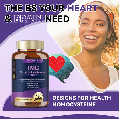 Totaria 750mg TMG Supplements (Trimethylglycine), Methylated Multivitamin for Women Men w/ B6, B12, B9, NAC, L-Taurine, Choline, for Methylation, Liver, Homocysteine Levels, Brain, 120 Vegan Capsules