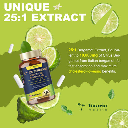 Organic Citrus Bergamot Capsules for Healthy Cholesterol - 1566mg Per Serving Bergamot Supplements 25:1 Extract from Italy Bergamot for Heart, Immune Support, Antioxidant, Anti-Aging, Vegan GMO-Free