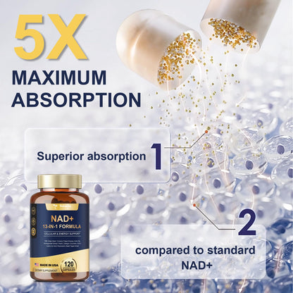 NAD Supplement for Women Men with nicotinamide riboside resveratrol,Quercetin, Betaine Boost NAD+ Levels NAD Plus Supplement for Anti Aging, Energy, Immune, Focus 120 Capsules