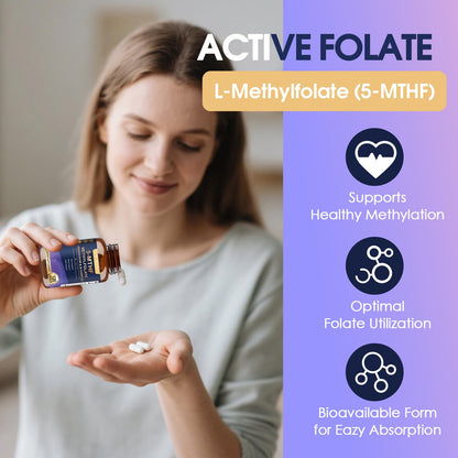 L Methylfolate 15mg 5-MTHF with B-Complex & Dual Magnesium | Active 5-MTHF Form + Methyl B12 | Supports Methylation, Cellular Function & Energy Metabolism | Non-GMO, Gluten Free (120 Capsules)