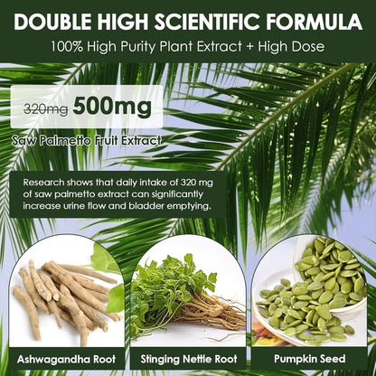 Organic Saw Palmetto - Prostate Health Supplements for Men with Ashwagandha Root, Stinging Nettle, Pumpkin Seed, Prostate Defend Propnietary Blend, 120 Count