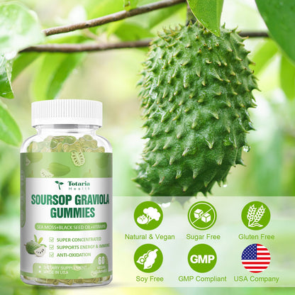 Soursop Graviola Sea Moss Gummies - 5000mg Soursop Oil Leaf with 3000mg Sea Moss, 150mg Black Seed Oil - Immune Support, Antioxidation - Sour Sop Multivitamin Graviola Leaves Edible Supplements