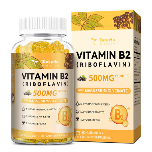 Totaria Vitamin B2 Gummies, Riboflavin 500mg Supplement for Kids & Adults with Magnesium Glycinate & Elderberry, Energy, Skin & Nervous System Support, Vegan, Sugar Free, 60 Chewable Gummies