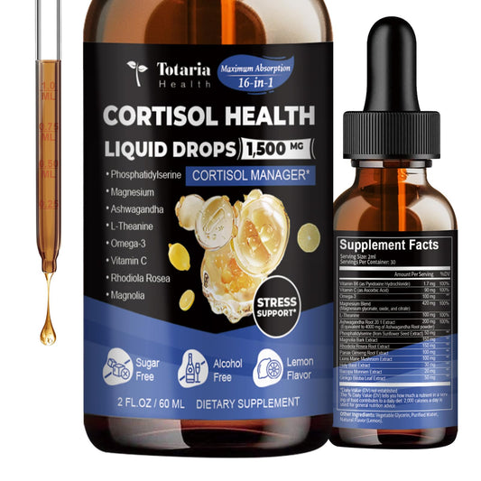 Cortisol Supplement Liquid Drops Hormone Balance for Women Men with Magnesium Complex,Ashwagandha,Rhodiola Rosea,L Theanine,Phosphatidylserine Supplements Mood, Focus, Sleep Support 2 FL.OZ